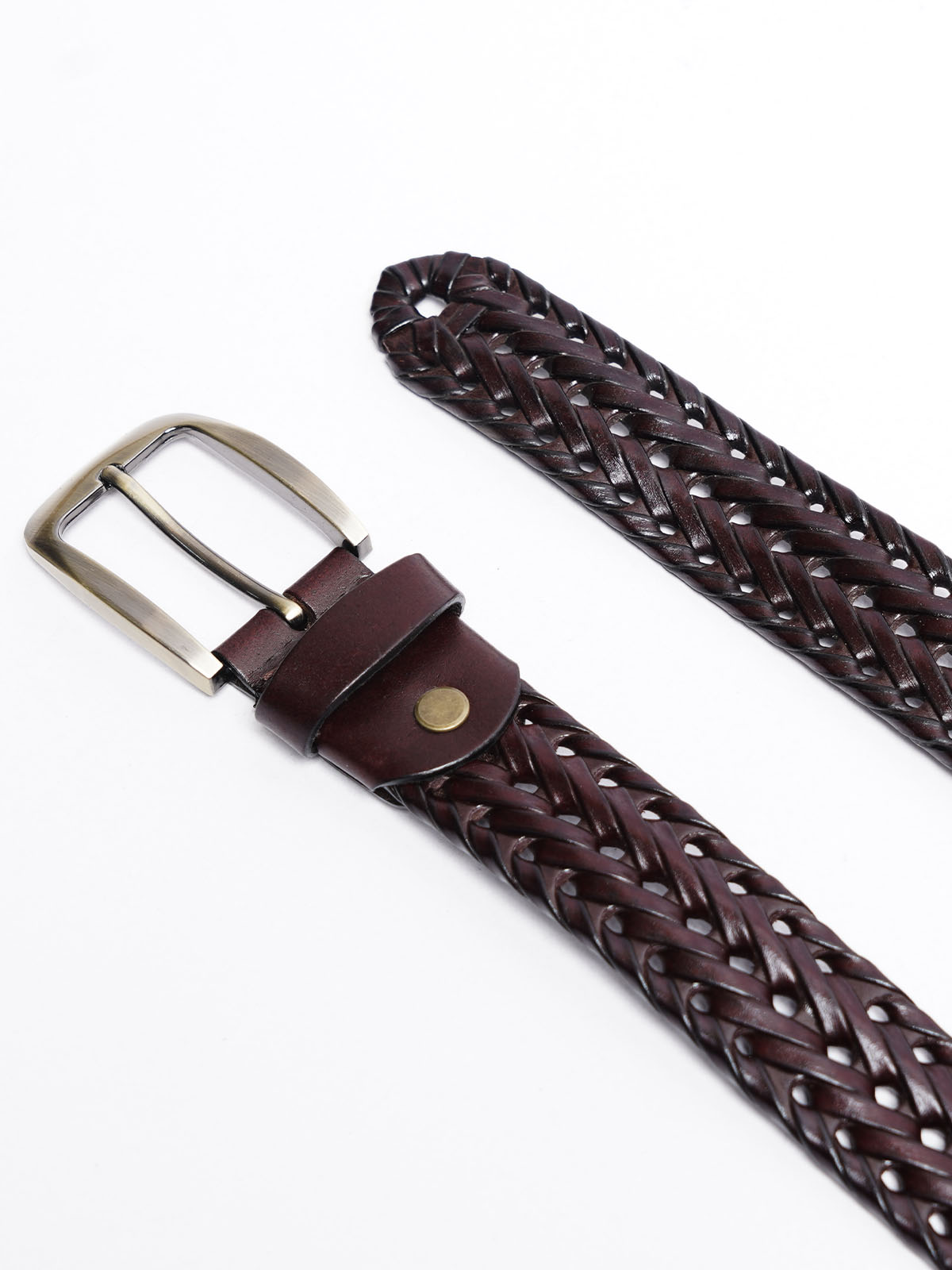 Maroon Weaving Design Genuine Leather Belt