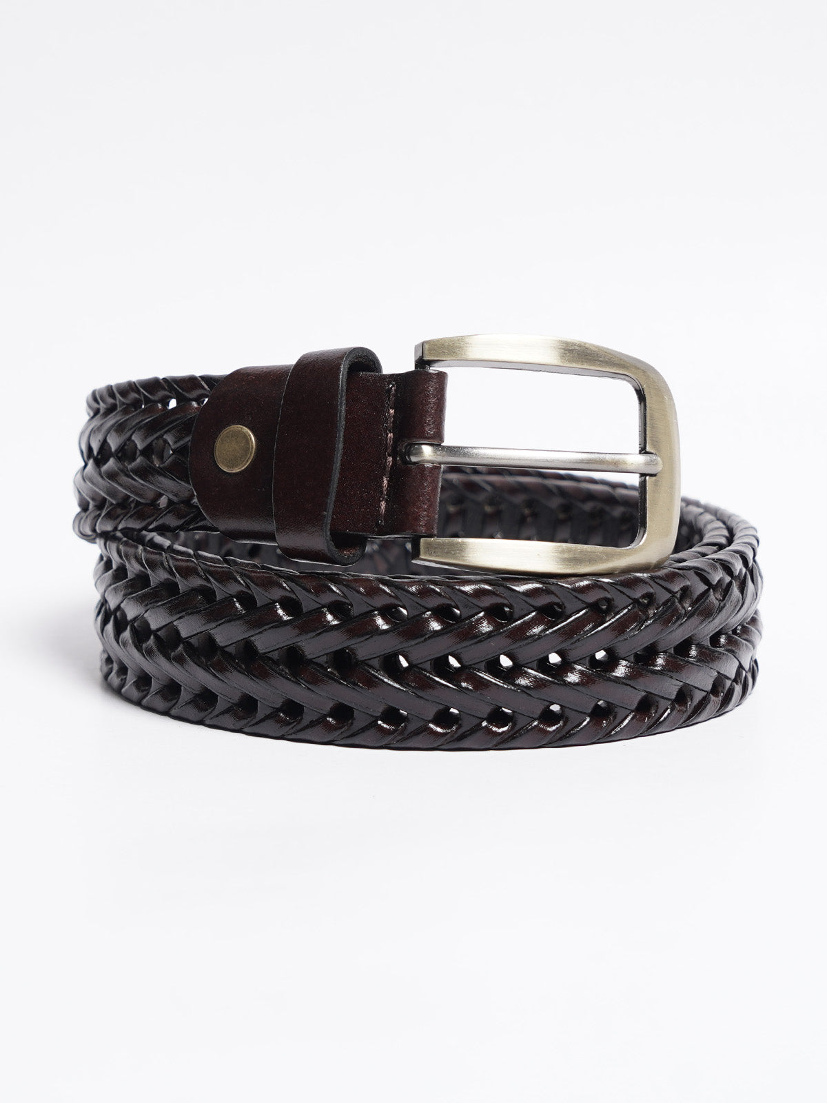 Dark Brown Weaving Design Genuine Leather Belt