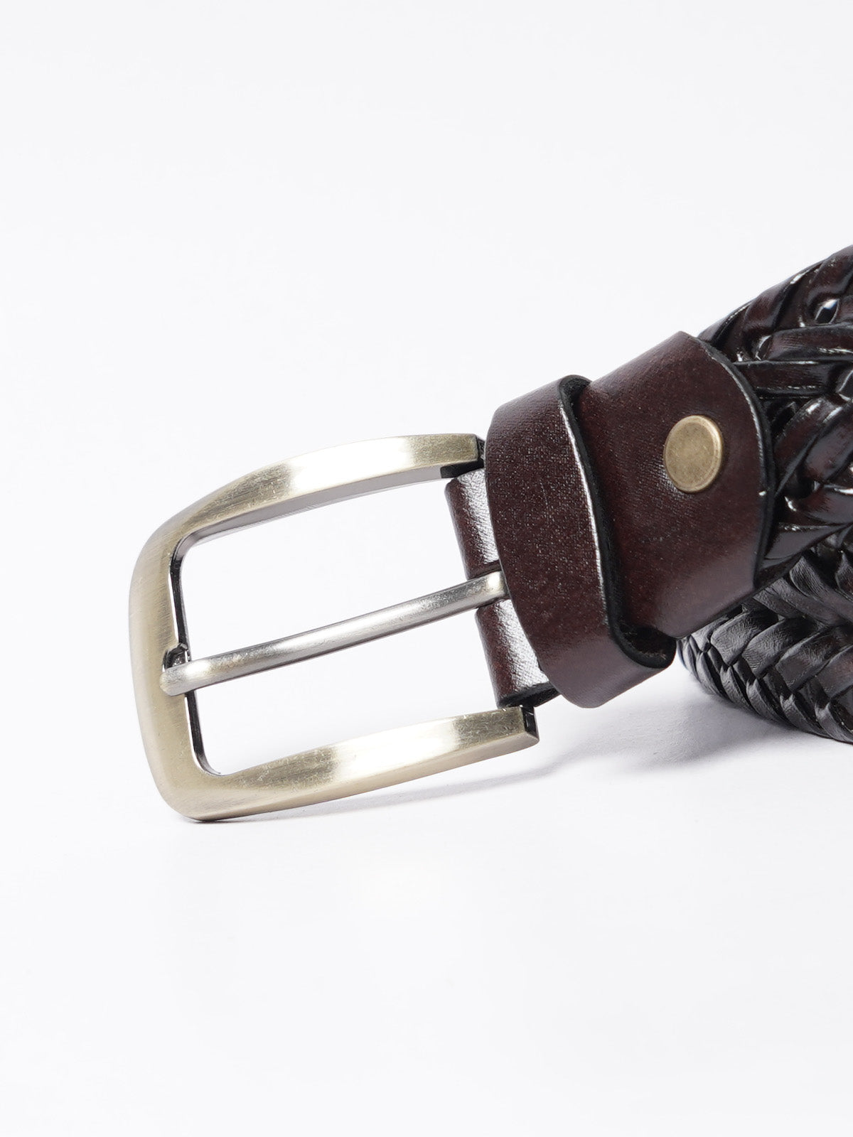 Dark Brown Weaving Design Genuine Leather Belt