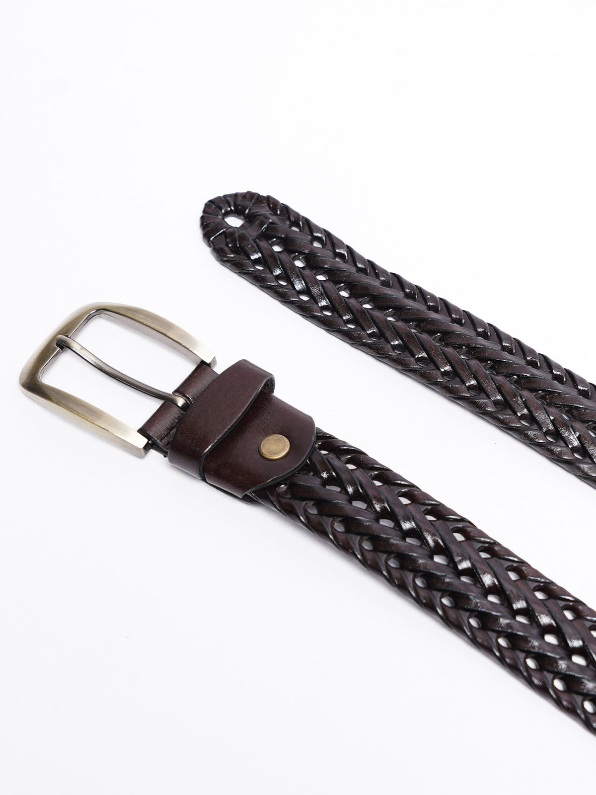 Dark Brown Weaving Design Genuine Leather Belt