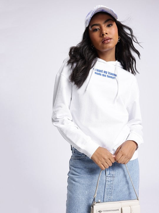 Typography Printed Cotton Terry Hooded Oversized White Hoodie — Oversized Terry Graphic Hoodie Pakistan