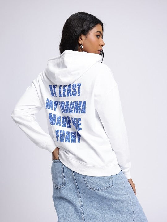 Typography Printed Cotton Terry Hooded Oversized White Hoodie — Oversized Terry Graphic Hoodie Pakistan