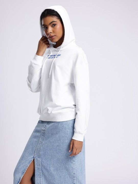 Typography Printed Cotton Terry Hooded Oversized White Hoodie — Oversized Terry Graphic Hoodie Pakistan
