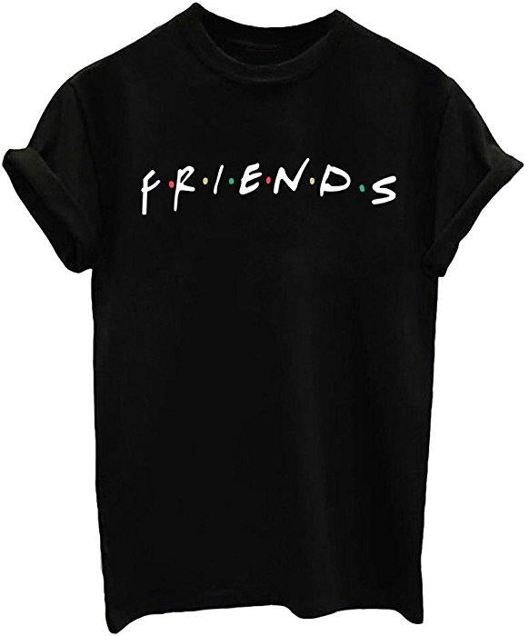T-Shirt-Black Cotton FRIENDS Printed Summer T-shirt For Women