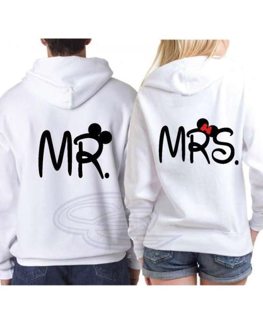 White MR and MRs hoodie for womens both