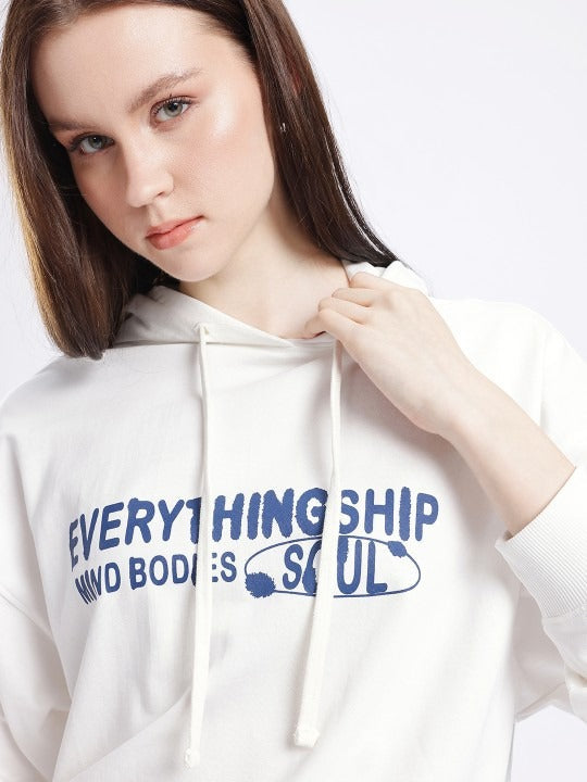 Women Printed Cotton Terry Oversized Hooded White Hoodie — Stylish Casual Hoodie for Women in Pakistan