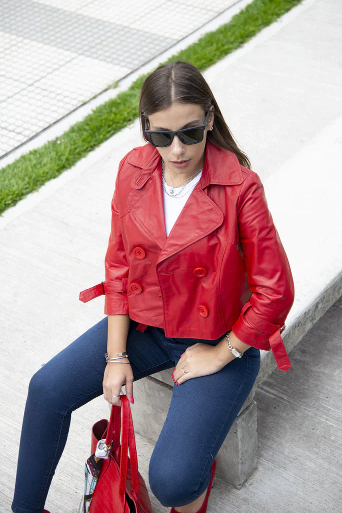 Ace Crop Leather Blazer For Women