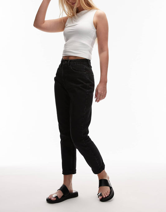 Mom Jeans in Washed Black – High-Waist Relaxed Fit Denim for Women in Pakistan | DENIMS