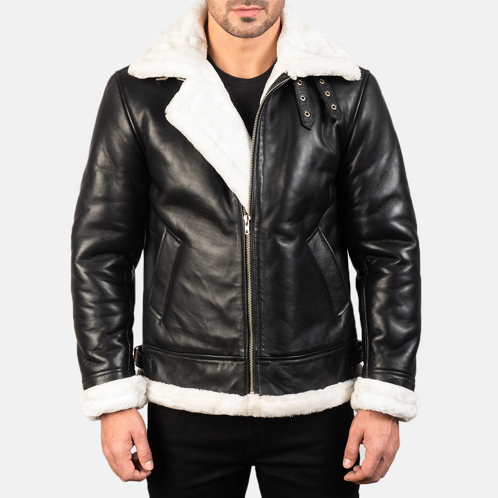 Black & White Fur Leather Bomber Jacket