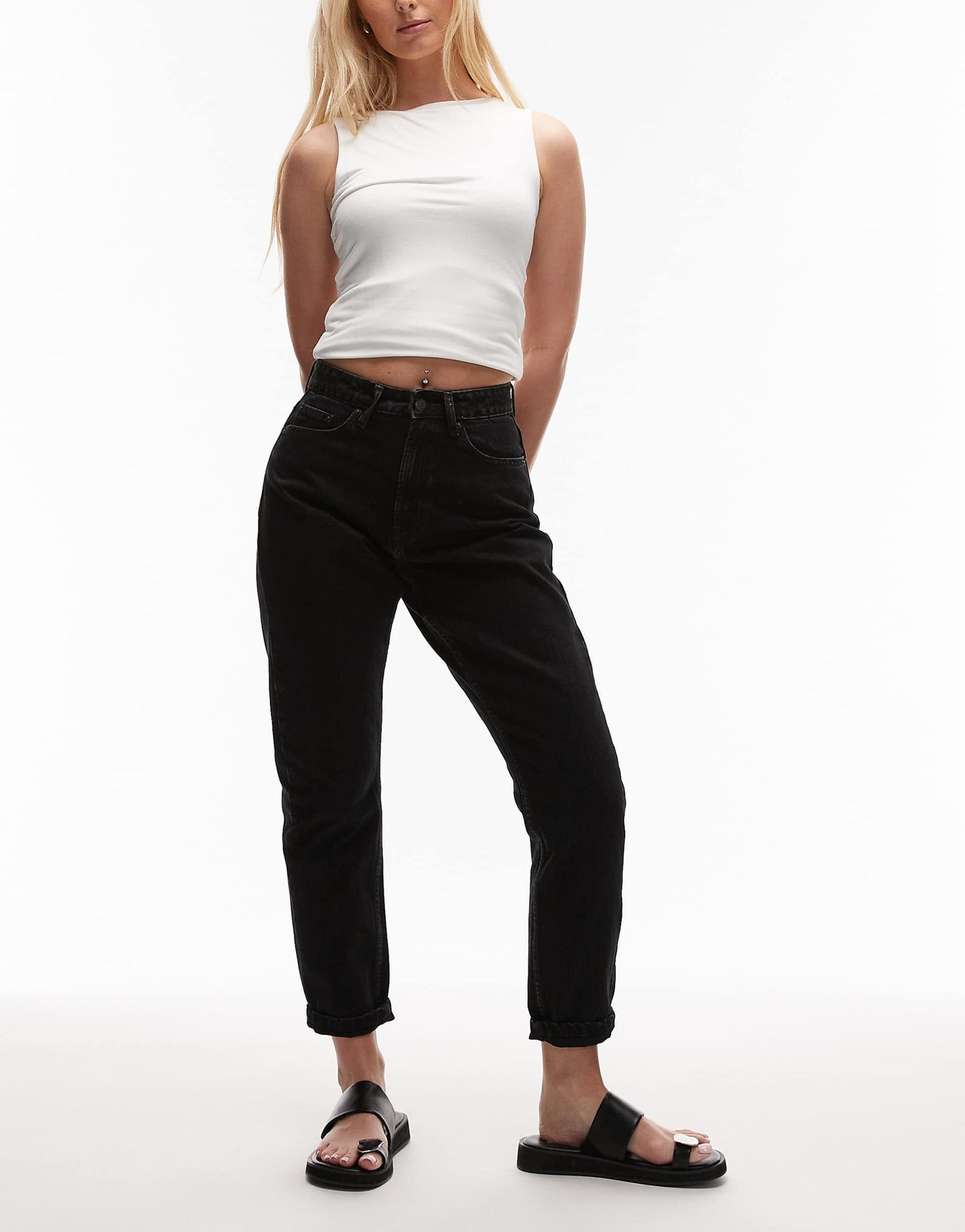 Mom Jeans in Washed Black – High-Waist Relaxed Fit Denim for Women in Pakistan | DENIMS