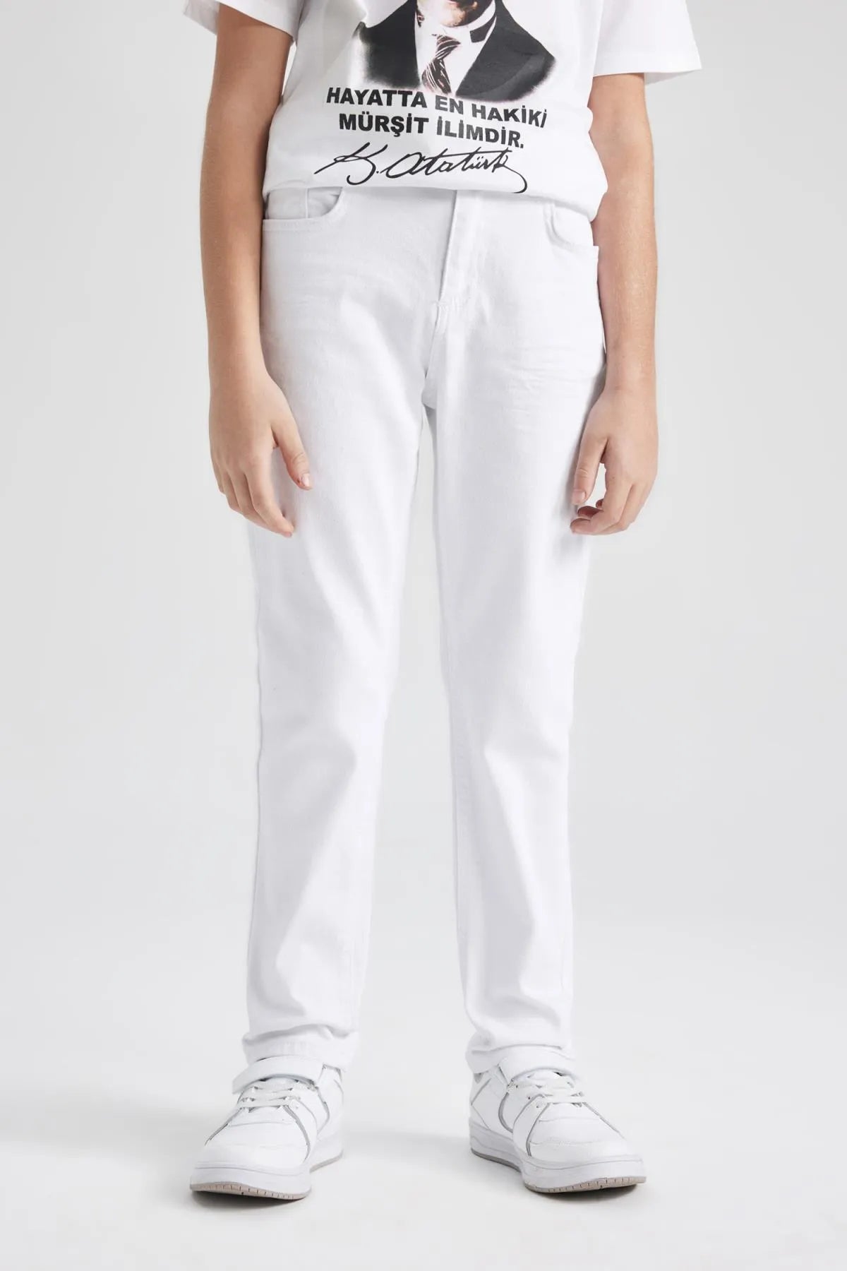 Straight Fit Straight Leg White Jean Trousers For Boy's