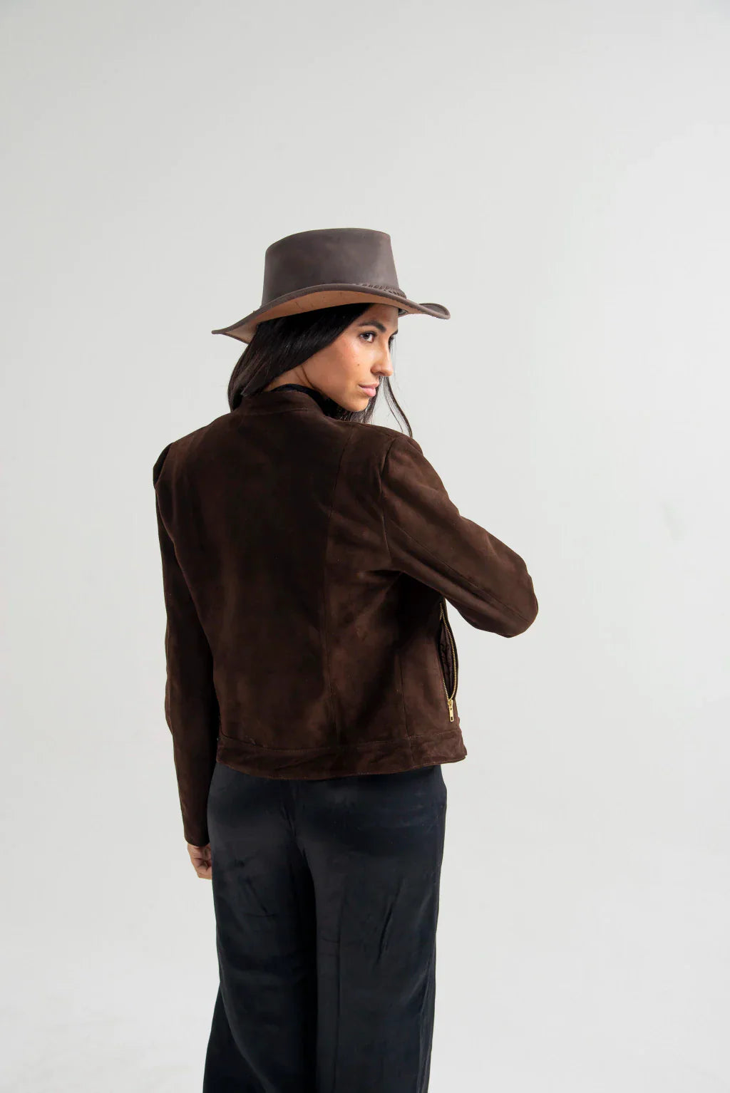 Dark Brown Women's Suede Leather Jacket