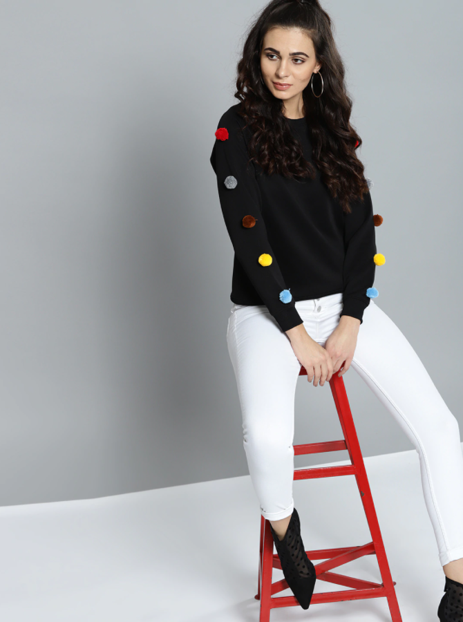 HB INDUSTRIES Kook Women Black Solid Sweatshirt