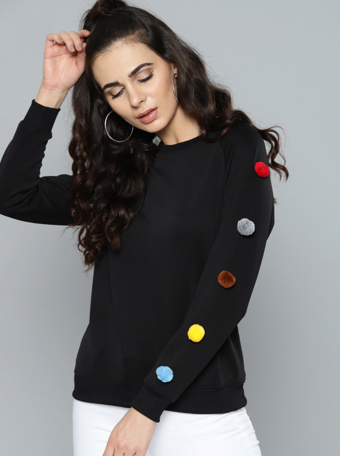 HB INDUSTRIES Kook Women Black Solid Sweatshirt