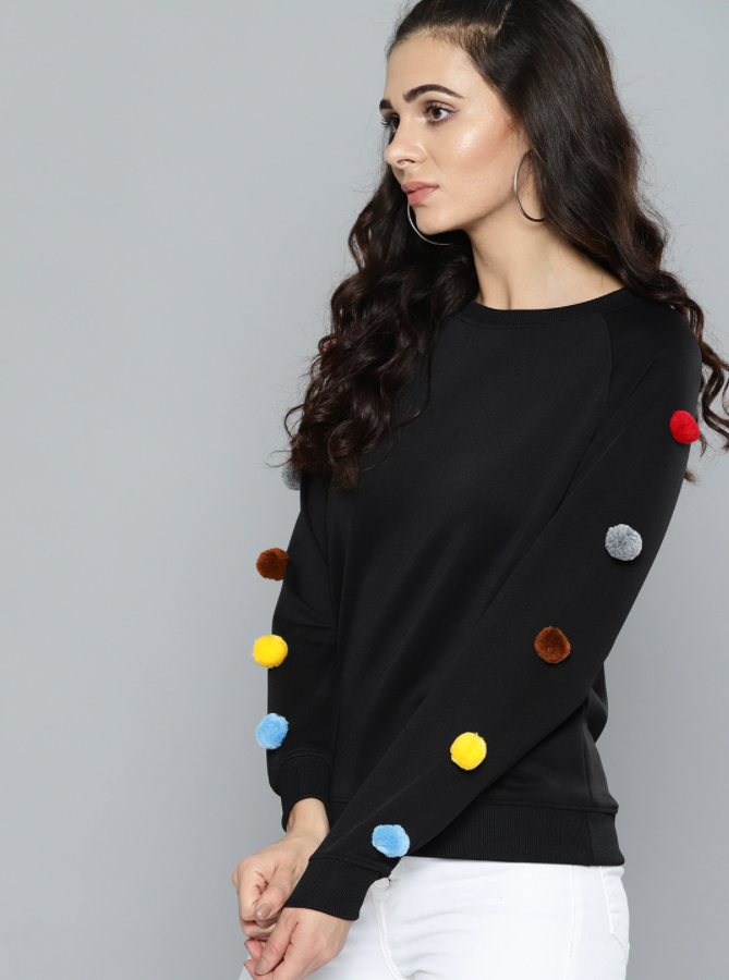 HB INDUSTRIES Kook Women Black Solid Sweatshirt