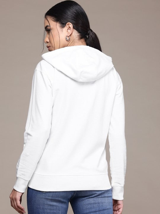 Women Drop Shoulder Sleeves Hooded White Zipper — Trendy Casual Hoodie Jacket in Pakistan