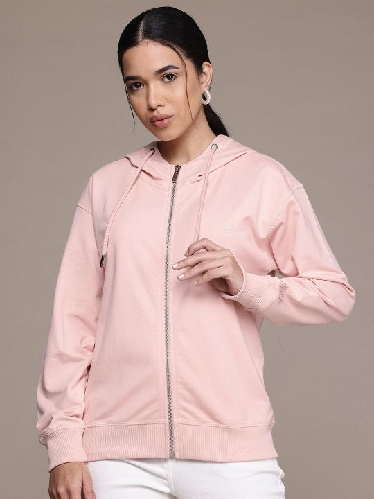 Women Drop Shoulder Sleeves Hooded White Zipper — Oversized Casual Zip-Up Hoodie in Pakistan