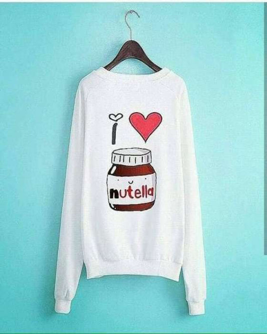 White I Love Nutella Printed Sweat Shirt