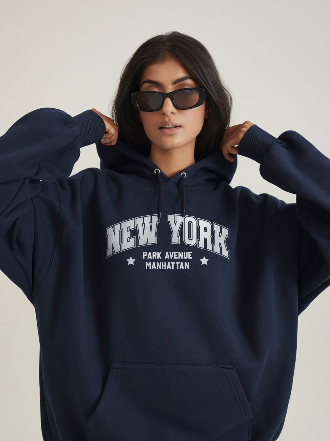 Women Typography Printed Hooded Navy Blue Hoodie — Trendy Graphic Hoodie for Women in Pakistan