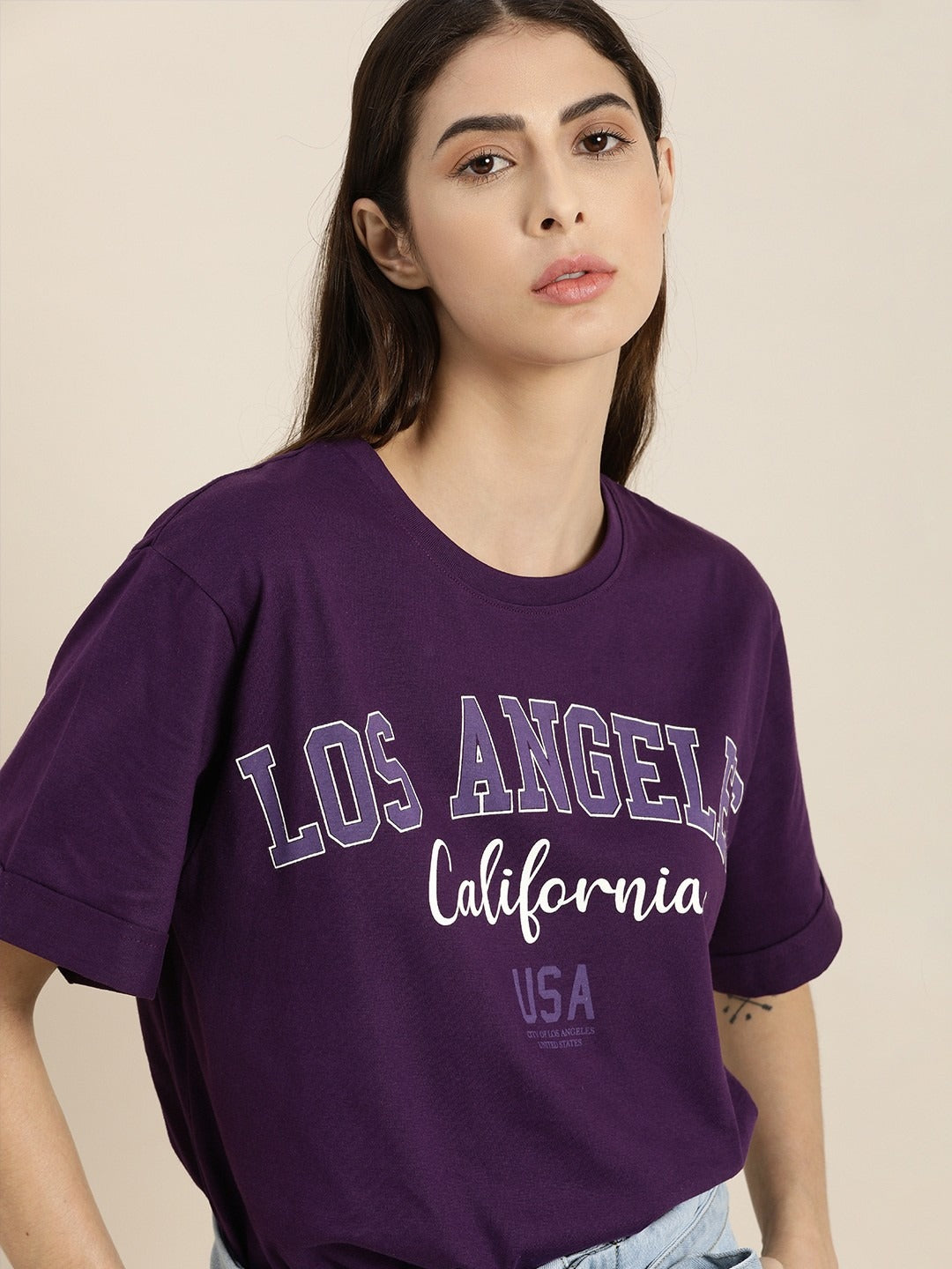 Women Purple Varsity Oversized Cotton T-Shirt Online Pakistan