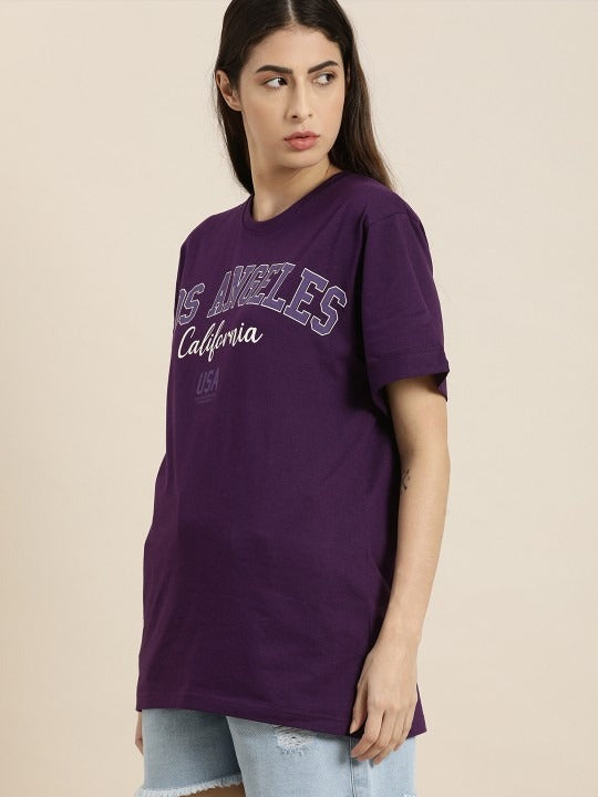Women Purple Varsity Oversized Cotton T-Shirt Online Pakistan