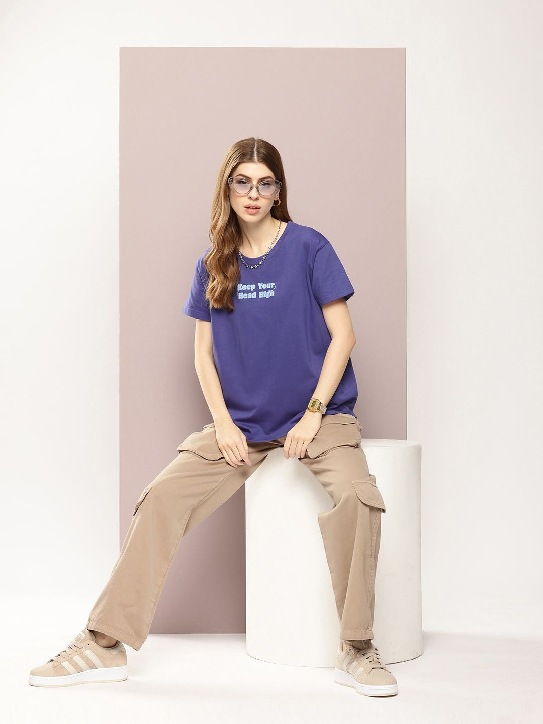 Women Typography Embossed Boxy Cotton T-Shirt Online Pakistan