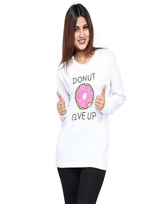 White Donut Giveup Printed T-Shirt For Her