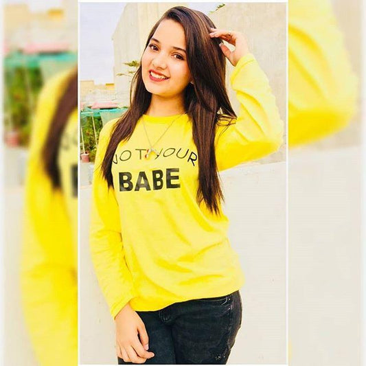 Yellow Not Your Babe Cotton Printed T-shirt For Womens