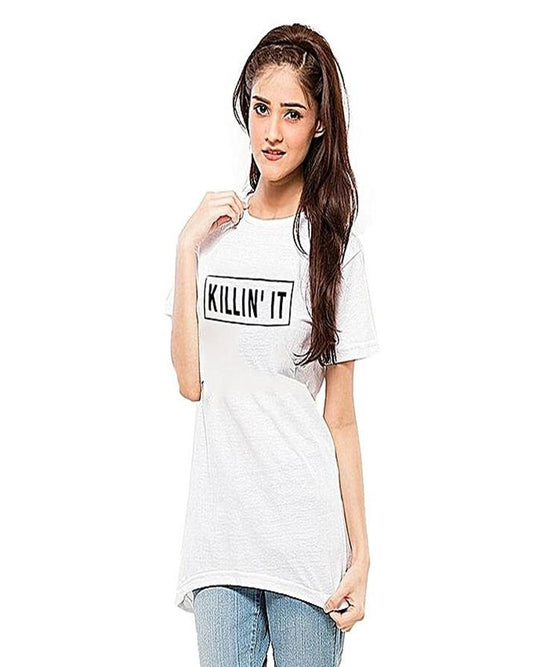 White Killng It Cotton Printed T-Shirt For Women