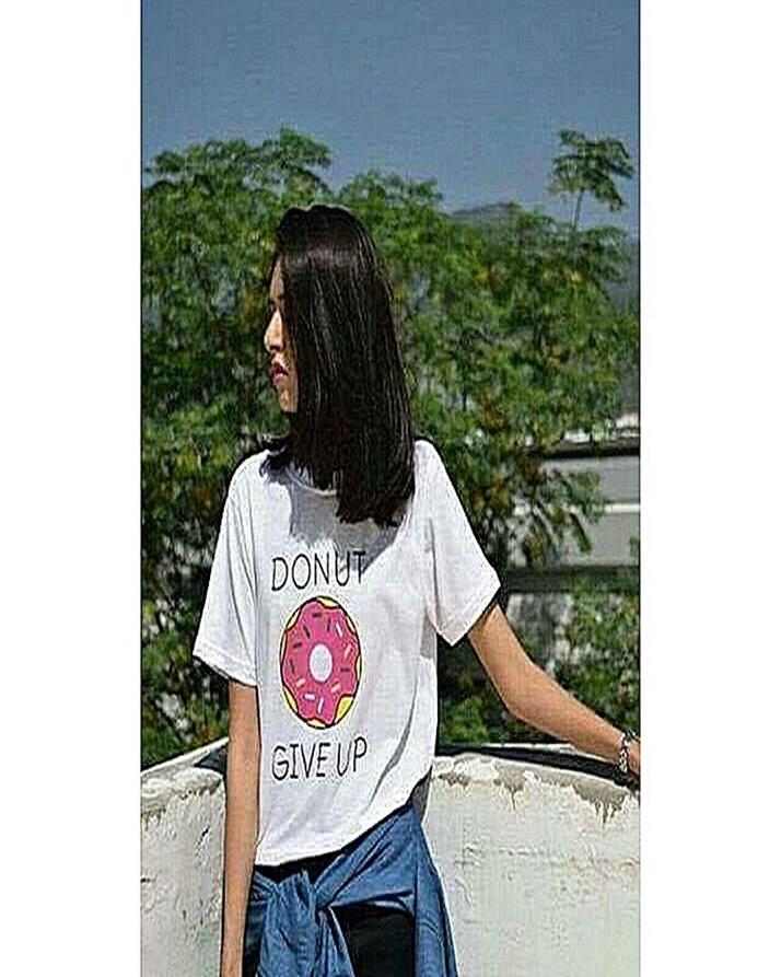 White Donut Giveup Cotton Printed T-Shirt For Women