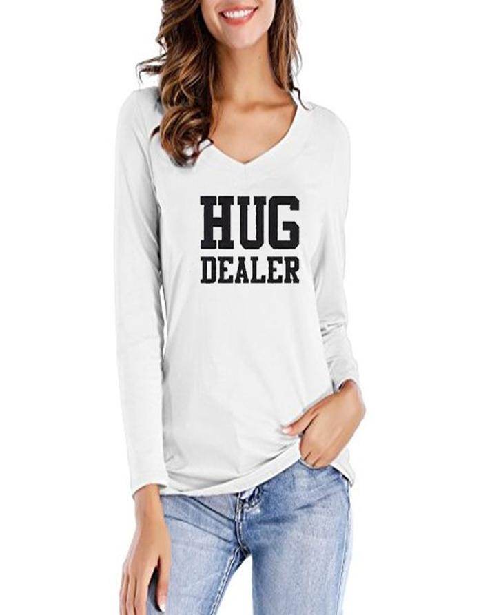 White Cotton Hug Dealer Printed T-Shirt For Her