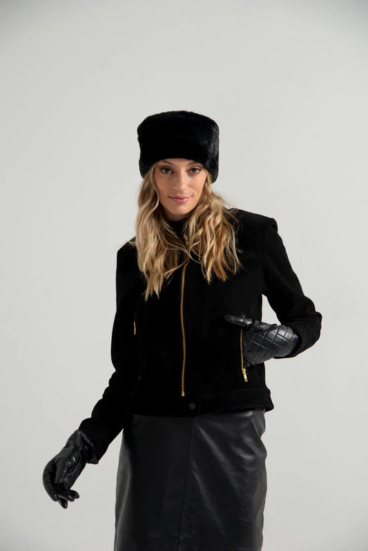 Jet Black Women's Suede Leather Jacket