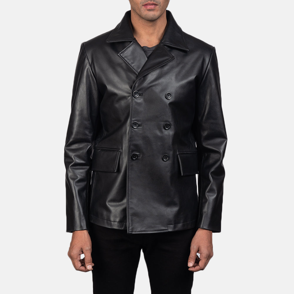 Black Leather Blazer Naval Peacoat