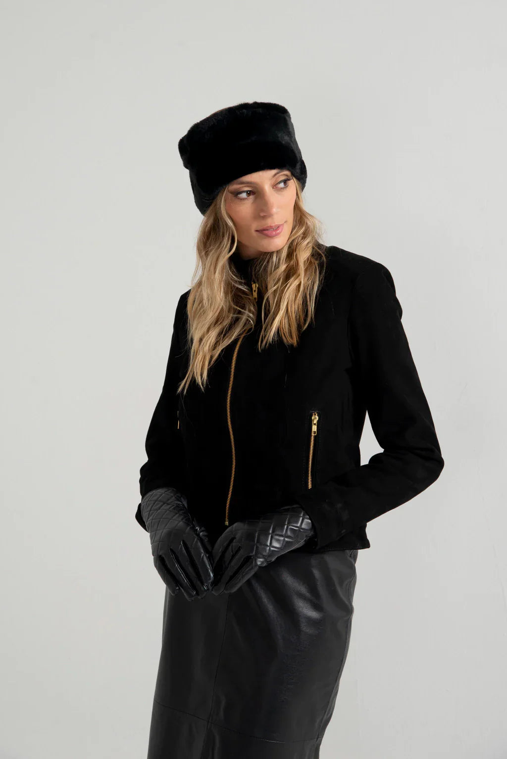Jet Black Women's Suede Leather Jacket