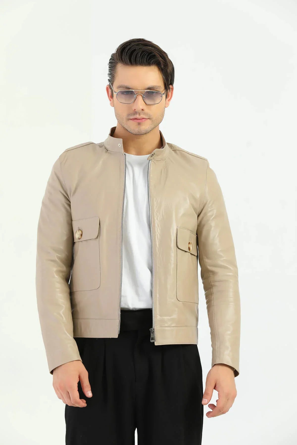 Lima Beige Genuine Leather Jacket Men