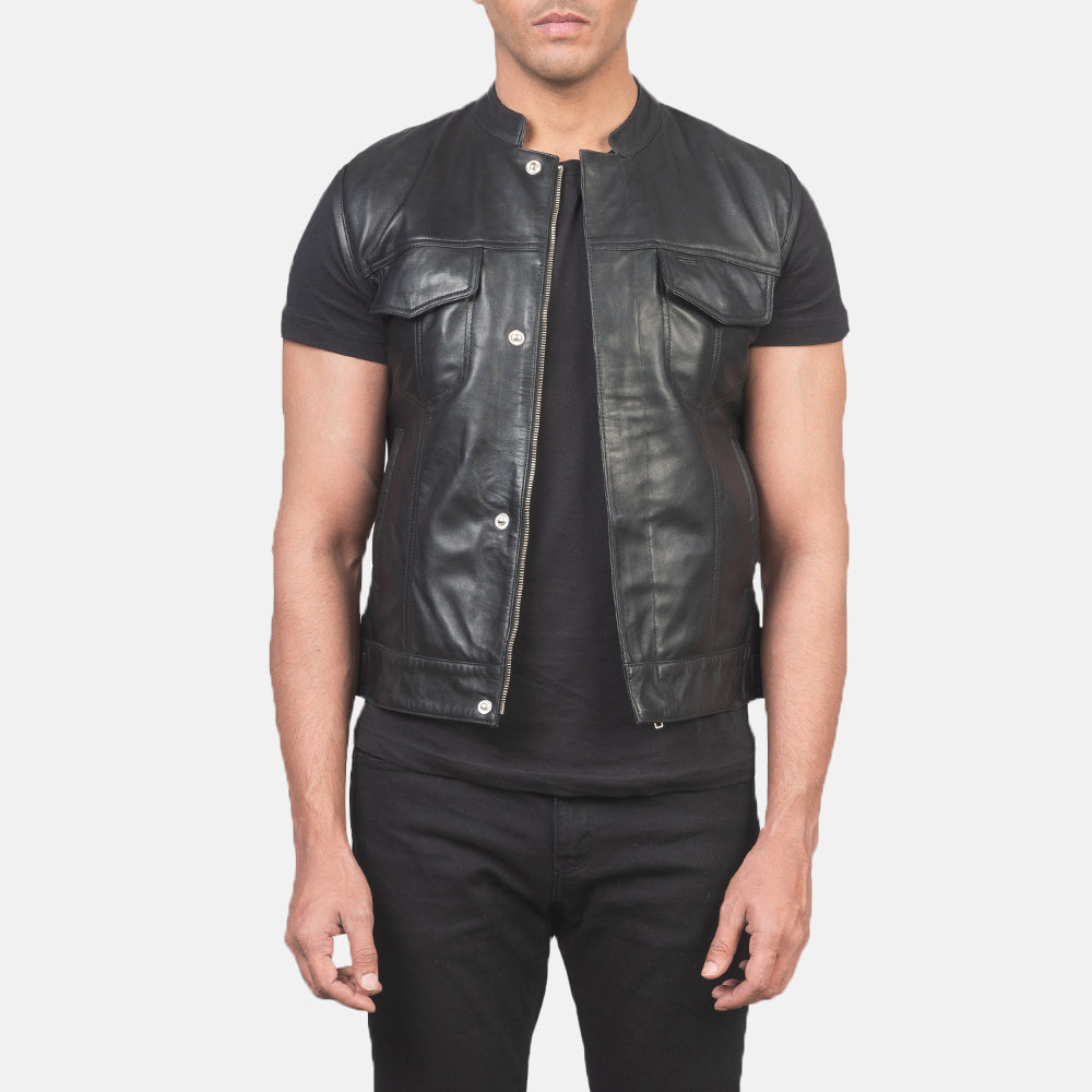 Moto Black Premium Leather Vest
