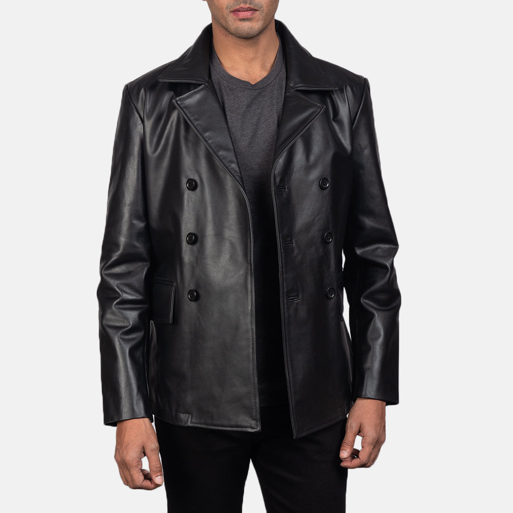 Black Leather Blazer Naval Peacoat