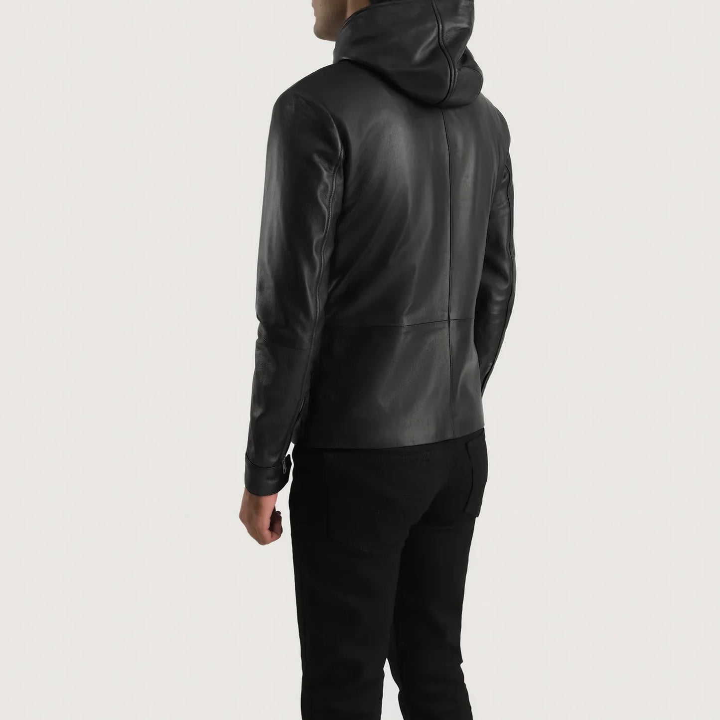 Matte Black Hooded Genuine Leather Jacket