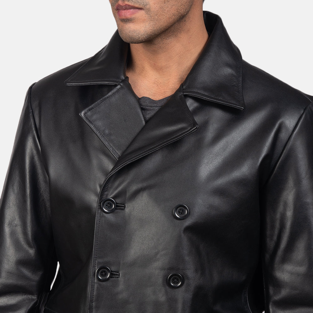 Black Leather Blazer Naval Peacoat