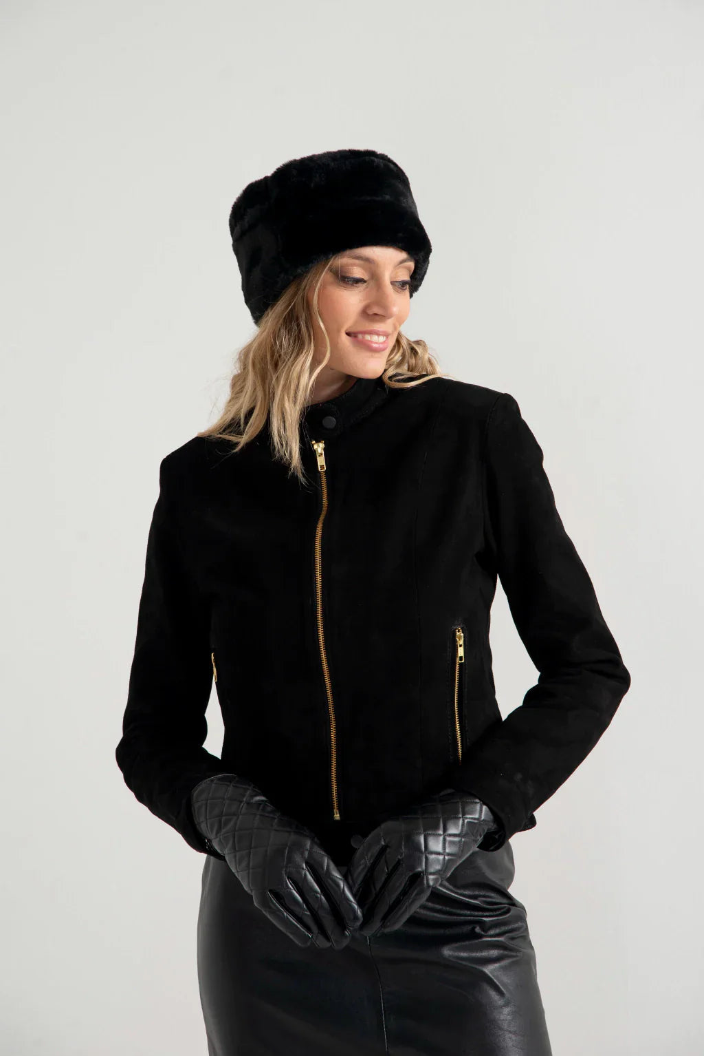 Jet Black Women's Suede Leather Jacket