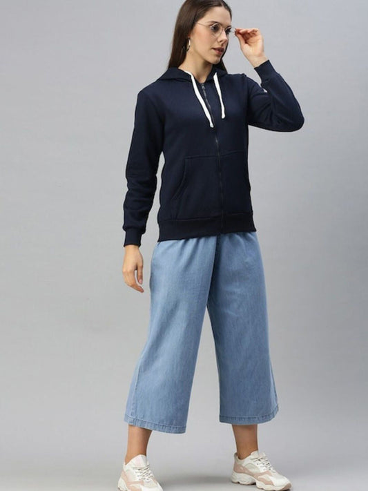 Women Navy Blue Hooded Zipper – Stylish Cotton Hoodie for Everyday Comfort in Pakistan | DENIMS