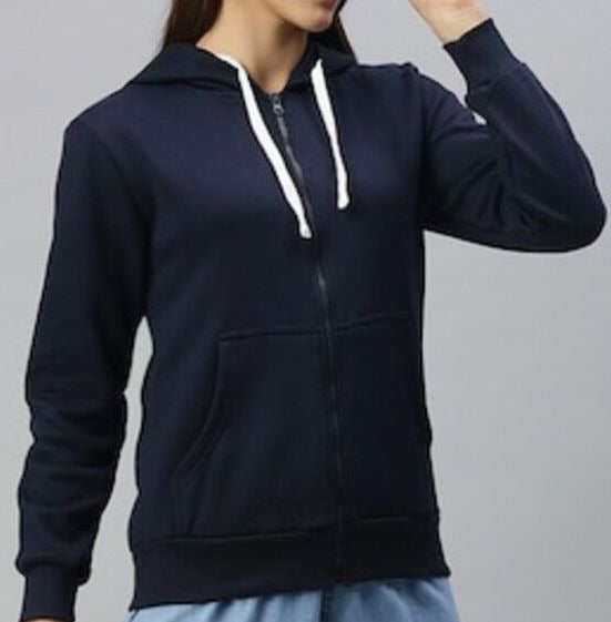 Women Navy Blue Hooded Zipper – Stylish Cotton Hoodie for Everyday Comfort in Pakistan | DENIMS