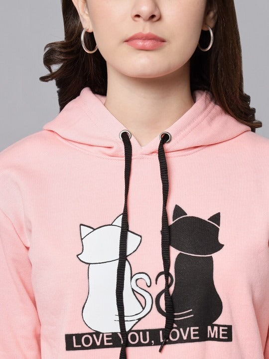 Women Typography Printed Oversized Fit Longline Baby Pink Hoodie – Stylish Winter Hoodie for Girls in Pakistan | DENIMS