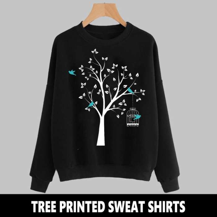 HB INDUSTRIES BLACK TREE PRINTED SWEAT SHIRT