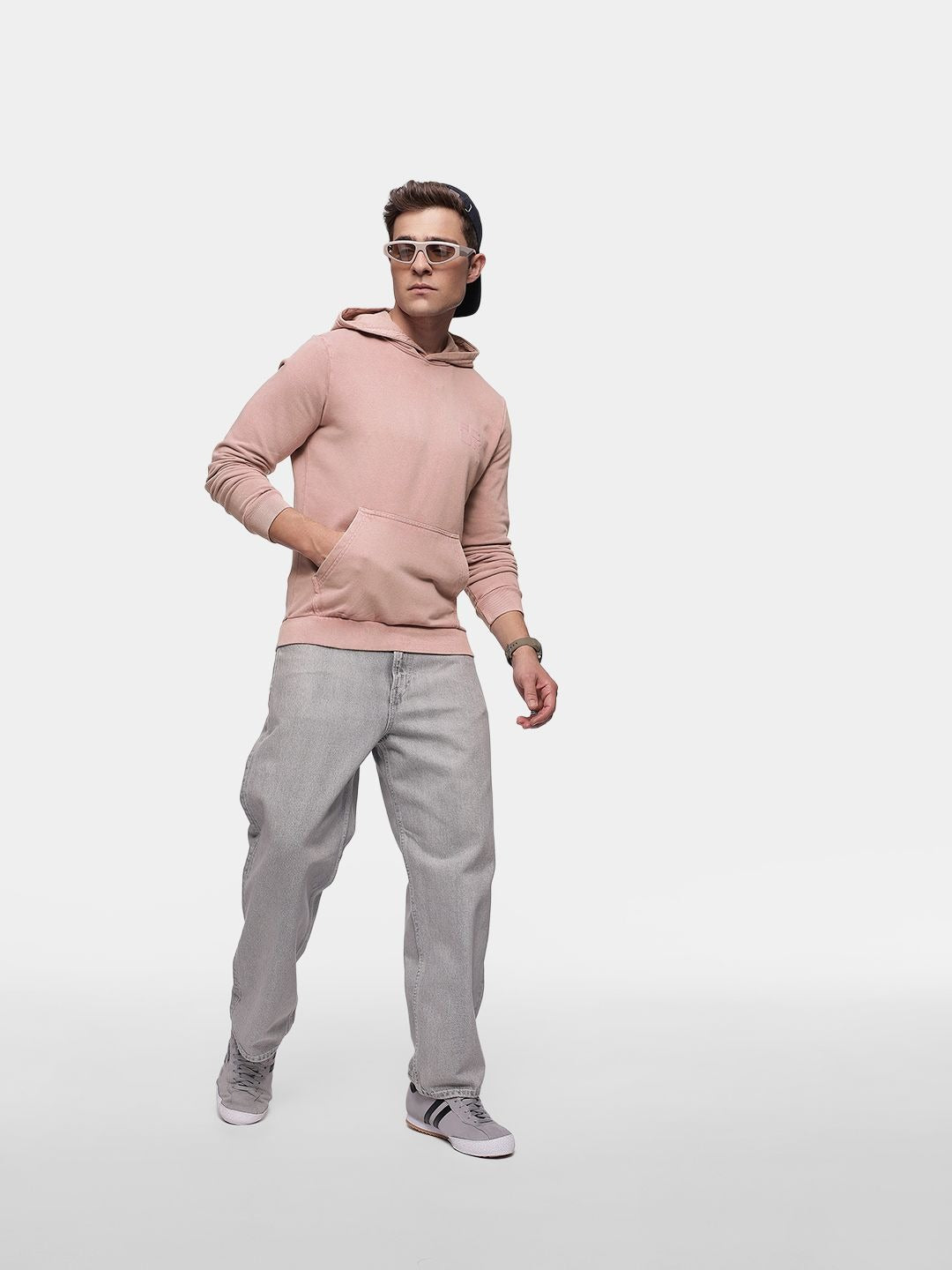 Men Solid Hooded Sweatshirt with Brand Logo – Stylish Cotton Pullover for Men in Pakistan | DENIMS