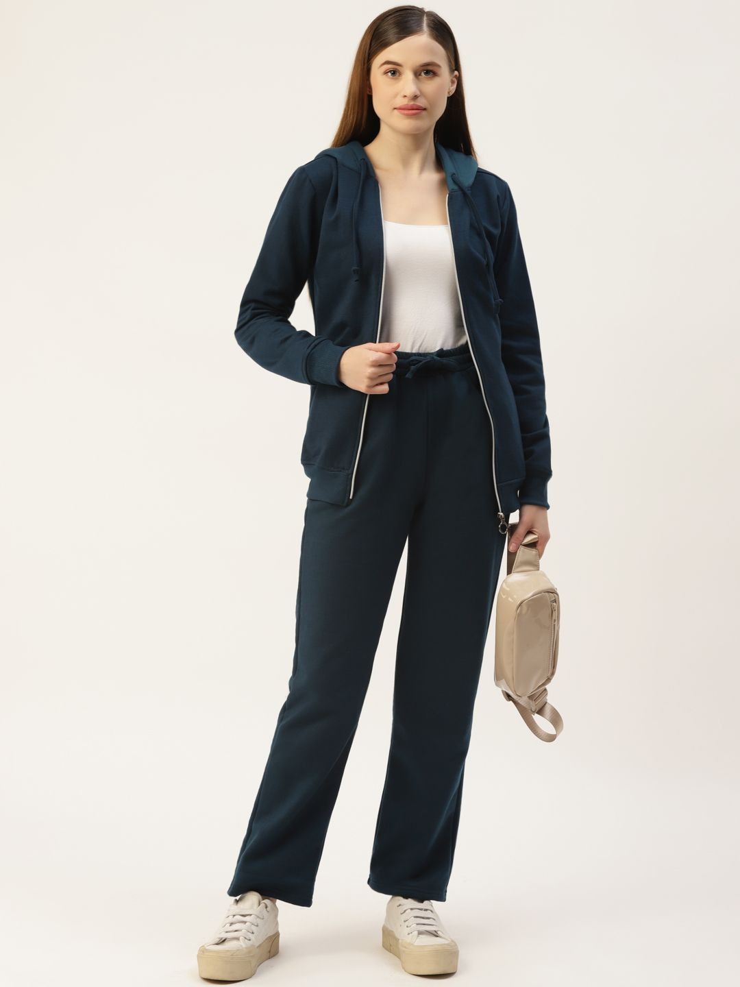 Women Long Sleeves Hooded Navy Blue Zipper Jacket – Stylish Casual Outerwear for Pakistan | DENIMS