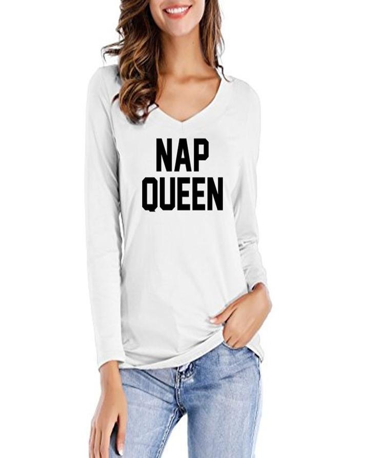 White Nap Queen Printed T-Shirt For Her