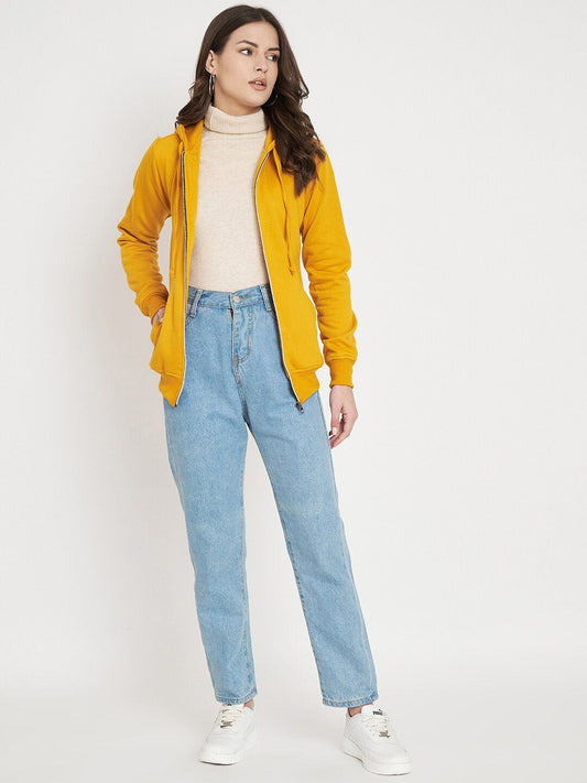 Hooded Fleece Front-Open Yellow Zipper for Women – Cozy Winter Hoodie in Pakistan | DENIMS