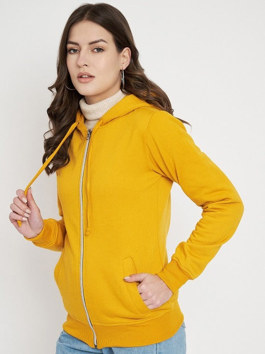 Hooded Fleece Front-Open Yellow Zipper for Women – Cozy Winter Hoodie in Pakistan | DENIMS