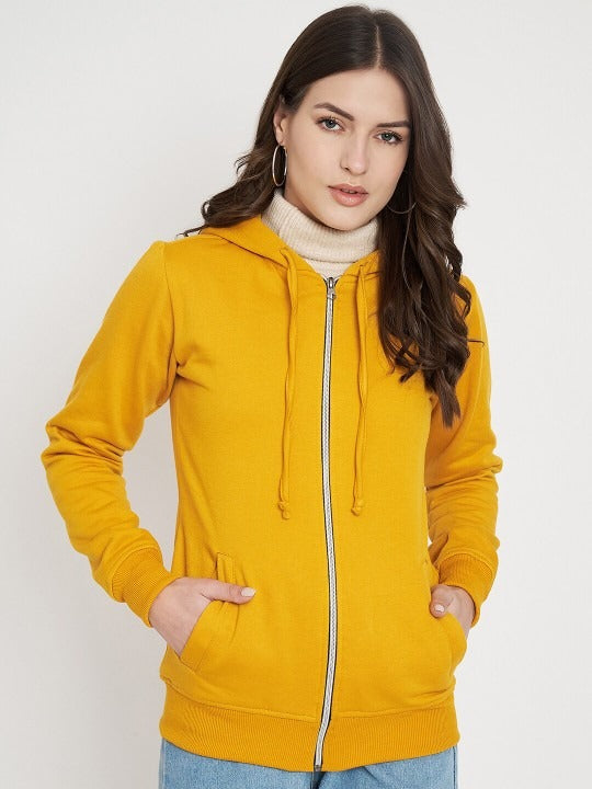 Hooded Fleece Front-Open Yellow Zipper for Women – Cozy Winter Hoodie in Pakistan | DENIMS